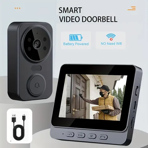 Home Security Equipped with Night Vision Two-way Doorbell + HD Display