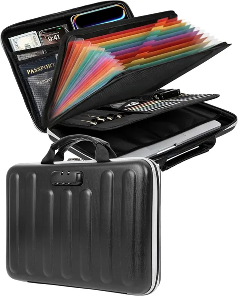 Fireproof Document Box, Hard Case Document Organizer with Lock, 13 Pockets Accor