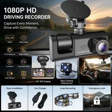 Dash Cam 3 lenses Camara De Seguridad Para Carro Auto Delantero/Trasero/Interior