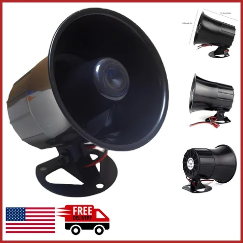 15W DC 12V Alarm Siren Horn for Home Security System Wall Mount Black