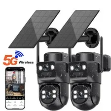 2PCS Solar Wireless WiFi Outdoor Pan/Tilt Zoom Security Camera Color NightVision