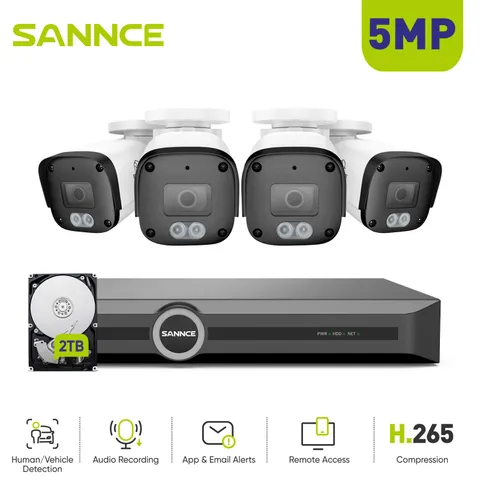 SANNCE 8CH NVR 5MP POE IP Security Camera System Audio Recording AI Outdoor IP67