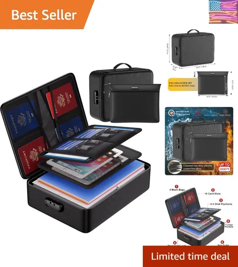 Fireproof Document Bag with Lock,File Organizer Set with Zipper Money Case,5 ...