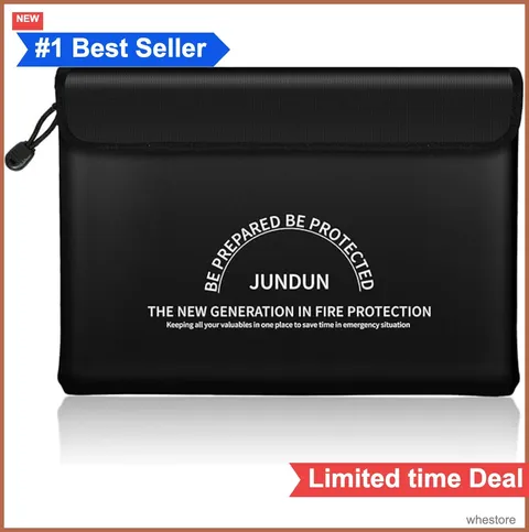 Fireproof Document Bag 5200F Heat Resistant 8 Layers Large Black Waterproof