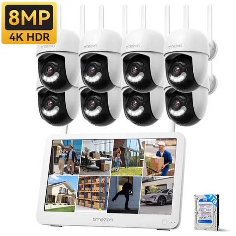 8MP WIFI PTZ Wireless Home IP Camera System 10CH NVR 12'' Monitor Auto Tracking