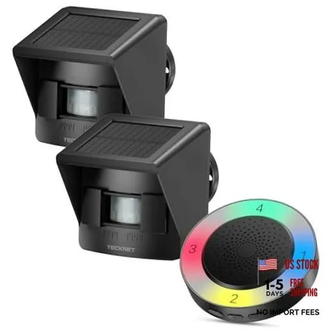 Solar Wireless Driveway Alarm with 2600FT 1 Carbon Black Receiver and 2 Sensor