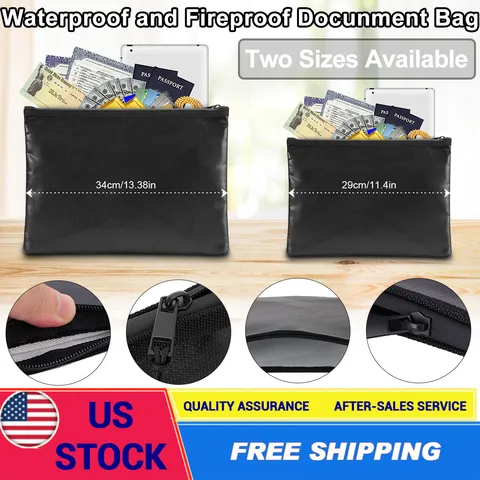 Upgrade 2000℉ Fire Proof Document Pouch Fireproof Waterproof Money Bag Safe Cash