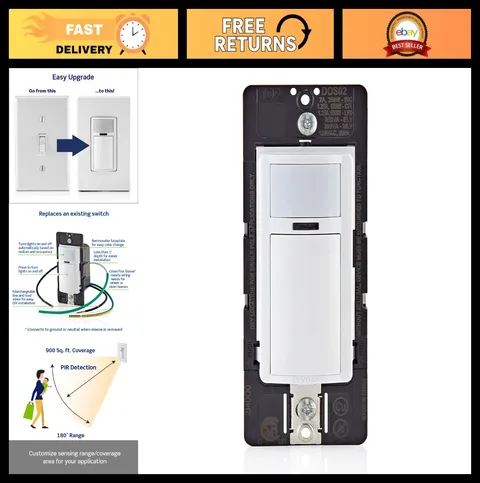 Motion Sensor Light Switch - Auto-On/Off, No Neutral Wire, Single Pole, 2A, Whit