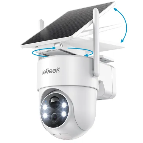 ieGeek 2K Security Cameras Wireless Outdoor, 360°PTZ Solar Outdoor White