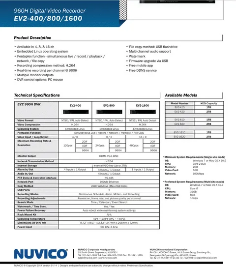 EV2-800 Nuvico 8 Channel Analog DVR