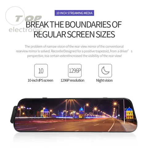 10in HD 1080P Dual Lens Car DVR Rearview Mirror Dash Cam Recorder+Rear Camera