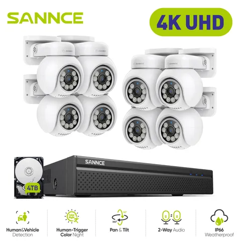 SANNCE 8CH 4K NVR 8MP POE Security Camera System AI Auto Tracking Two Way Audio