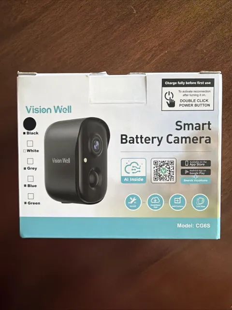 NIB Vision Well Smart Battery Camera CG6S-Black 2 Way Audio