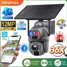 SHIWOJIA 36X Zoom 12MP Solar Security Camera 4G/WiFi PIR Night Vision Outdoor