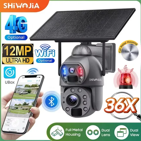 SHIWOJIA 36X Zoom 12MP Solar Security Camera 4G/WiFi PIR Night Vision Outdoor