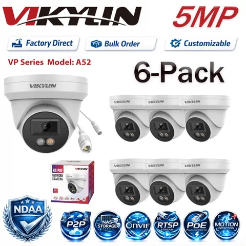 6Pack Vikylin 5MP Smart Light Full Color+IR IP POE Camera Outdoor ONVIF Wired US