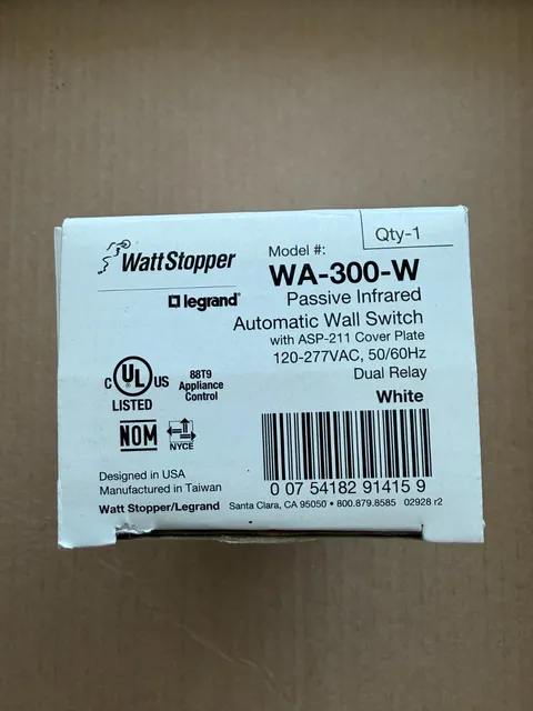 Watt Stopper WA-300-W Passive Infrared Automatic Wall Switch  120- 277V