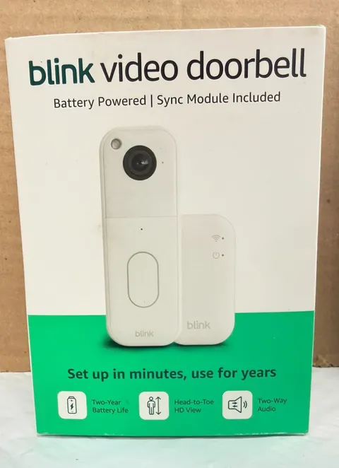 Blink Video Doorbell System with Head-to-Toe HD View Sync Module Core, White NEW