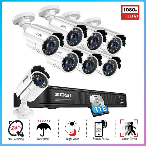ZOSI H.265+ 5MP Lite 8CH Wired DVR 2MP Security CCTV Camera System 80ft IR Night