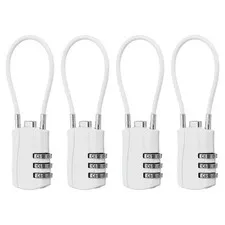 4 Pcs 3 Digit Luggage Cable Combination Lock with 5" Long Cable, White