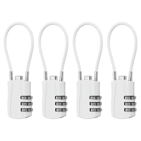 4 Pcs 3 Digit Luggage Cable Combination Lock with 5" Long Cable, White