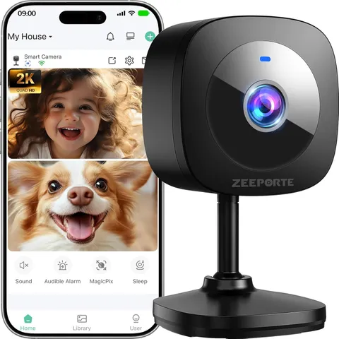 ZEEPORTE 2K Indoor Cameras for Home Security - Baby Monitor and Dog Pet Camera w
