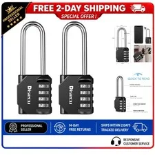 2 Pack 4-Digit Combination Padlocks Long Shackle Waterproof Black disecu