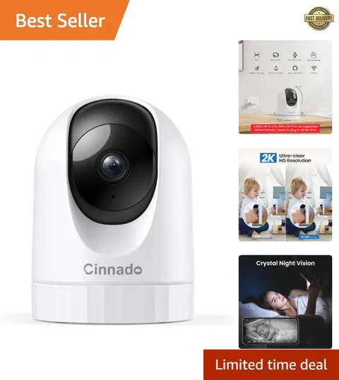 2K HD 360° Indoor Security Camera - WiFi Baby & Pet Monitor with Night Vision