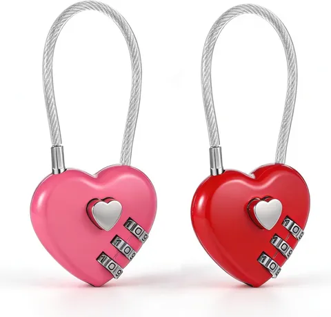 3 PCS Heart Combination Lock, Resettable 3 Digit Heart Shaped Padlock with Code,