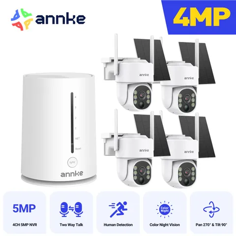 ANNKE 4MP PT Wireless Security IP Camera System Solar Battery Two Way Talk Color