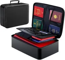 Document Bag with Lock,Fireproof 3-Layer File Storage Case with Water-Resistant