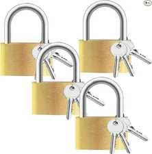 4pcs Small Lock, Solid Brass Keyed Padlock with Key, Locks with 12 Same Keys, Gy
