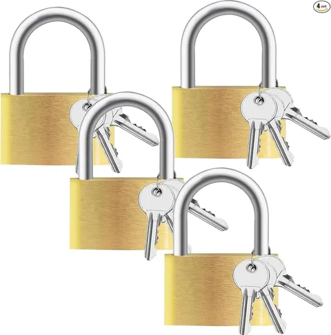 4pcs Small Lock, Solid Brass Keyed Padlock with Key, Locks with 12 Same Keys, Gy