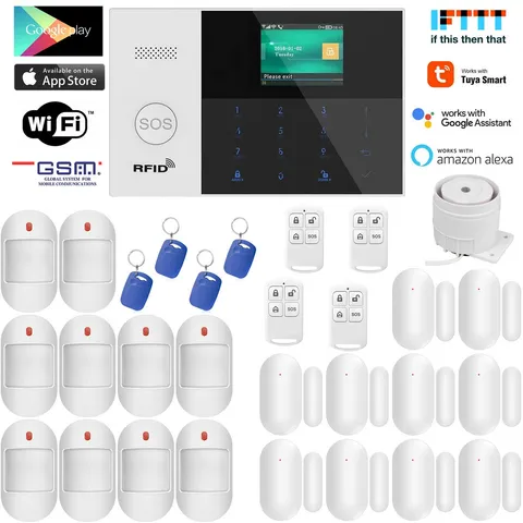 D05 Tuya IP WIFI APP GSM Wireless Home Security Alarm Burglar System+RFID Access