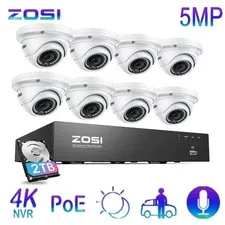 ZOSI 4K NVR 5MP PoE Camera Security CCTV System Outdoor Motion Detection 2TB HDD