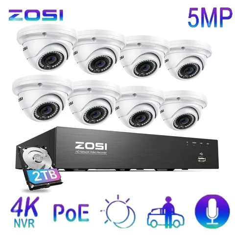 ZOSI 4K NVR 5MP PoE Camera Security CCTV System Outdoor Motion Detection 2TB HDD