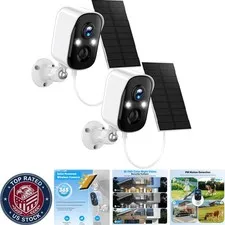 Wireless 2K Solar-Powered Cameras with Motion Detection & Cloud Storage - 2 Pack