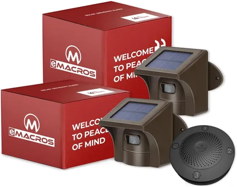 Weatherproof Solar-Powered Driveway Alarm - 1 Receiver & 2 Outdoor Sensors