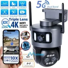 Triple Lens 8MP WiFi Security Camera Outdoor Night Vision 360° Pan/Tilt 10X Zoom