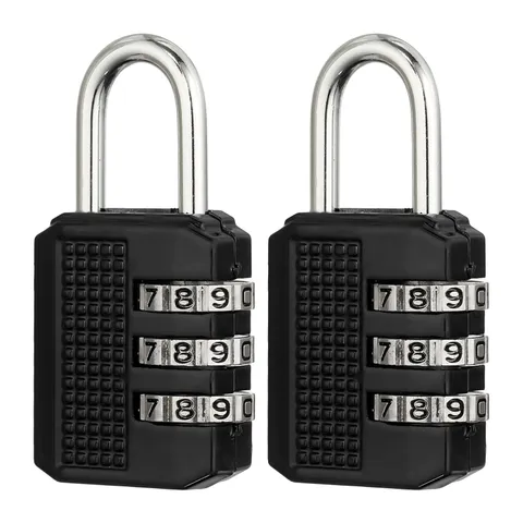 Combination Padlock (Medium, Black)(2 Pcs), 3-Digit Shackle Code Locks