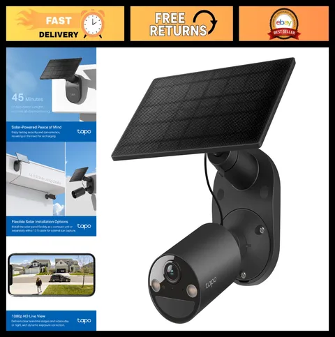 1080p Outdoor Wireless Solar Security Camera, Battery-Powered, Person Detection,