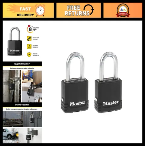 Heavy Duty Outdoor Padlock with Key - Weather Resistant, Cut Safe Shackle, 2 Pac