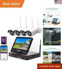 4x 5MP Indoor/Outdoor Cameras with Night Vision - 10CH Wireless Surveillance Kit