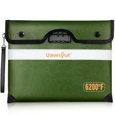 6200℉ Fireproof Document Bag with Lock, Portable Money Bag with Zipper Closur...