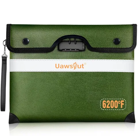 6200℉ Fireproof Document Bag with Lock, Portable Money Bag with Zipper Closur...