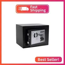 Yuanshikj Small Steel Security Safe Box with Keypad,Key;0.23 CuFt, Black