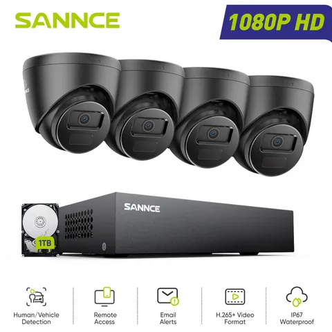 SANNCE 8CH DVR 1080P Video Security Camera System Outdoor AI Detection H.265+ 1T