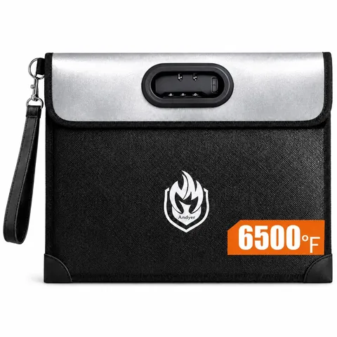 Fireproof Document Bag with Lock - 2-Pocket Money & Document Storage, 6500℉ Safe