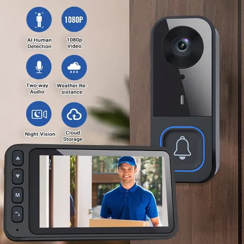 4.5'' IPS Screen Smart Wireless Video Doorbell Camera Doorbell Monitor 1080P USA