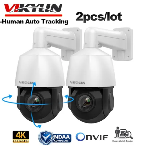 2 Pack Vikylin 4K 8MP 25X PTZ 360° POE IP Camera Outdoor IR Audio Auto Tracking